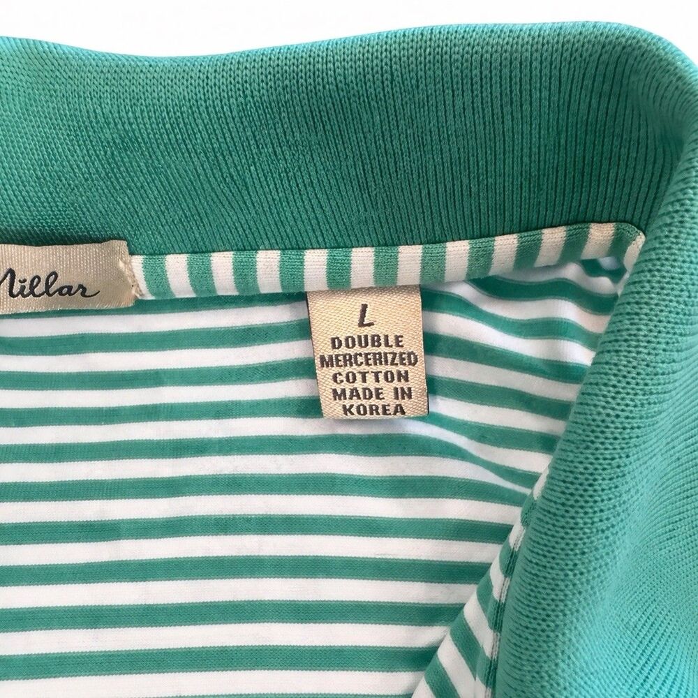 Peter Millar Polo Shirt Men’s Large Green White Stripe Golf Cotton Short Sleeve - Picture 5 of 6